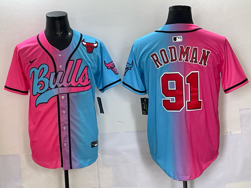 Men Chicago Bulls Nike #91 Rodman Blue pink NBA 2025 Jersey style 002